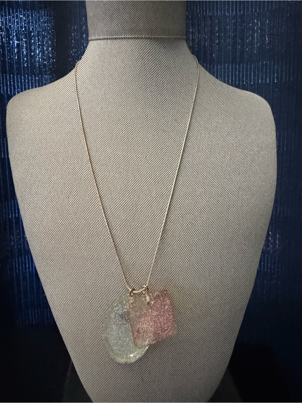Glass Pendant Necklace with Pink and Clear Charms